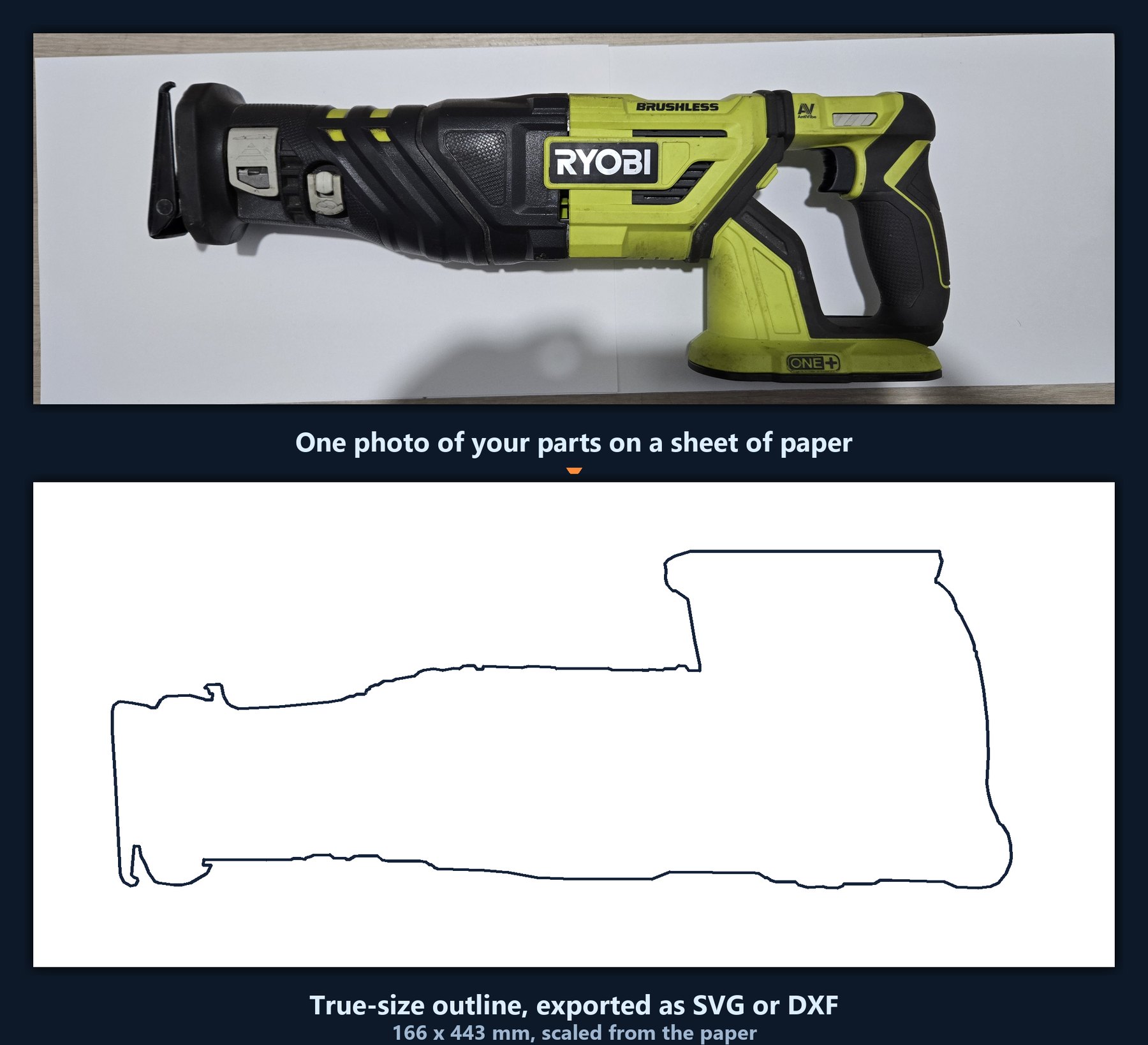 A photographed sheet of paper with parts on it, traced into true-size outlines